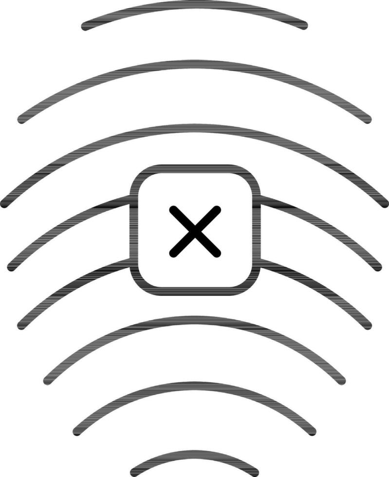 Black line art illustration of Cancel Fingerprint icon. vector