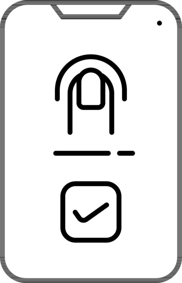 Thin line art Check or Confirm Fingerprint password in Smartphone icon or symbol. vector