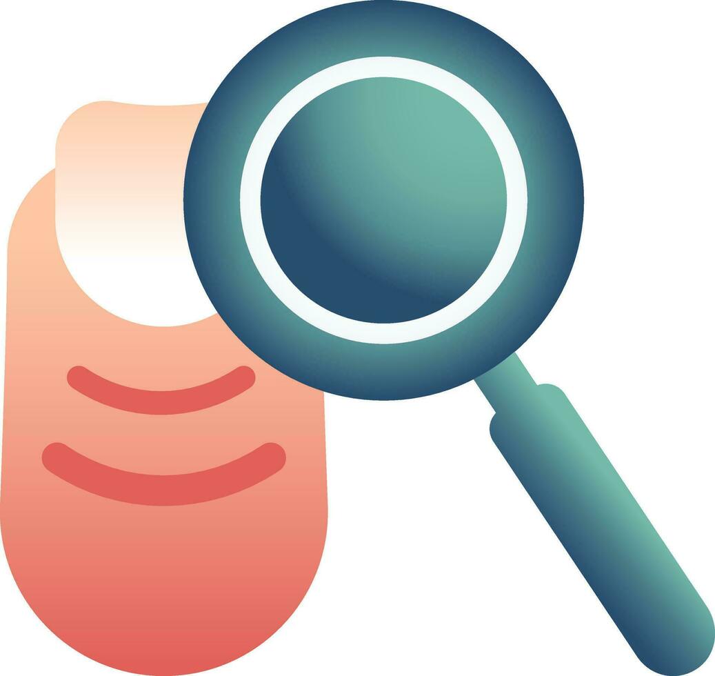 Finger with magnifying glass icon in flat style. vector
