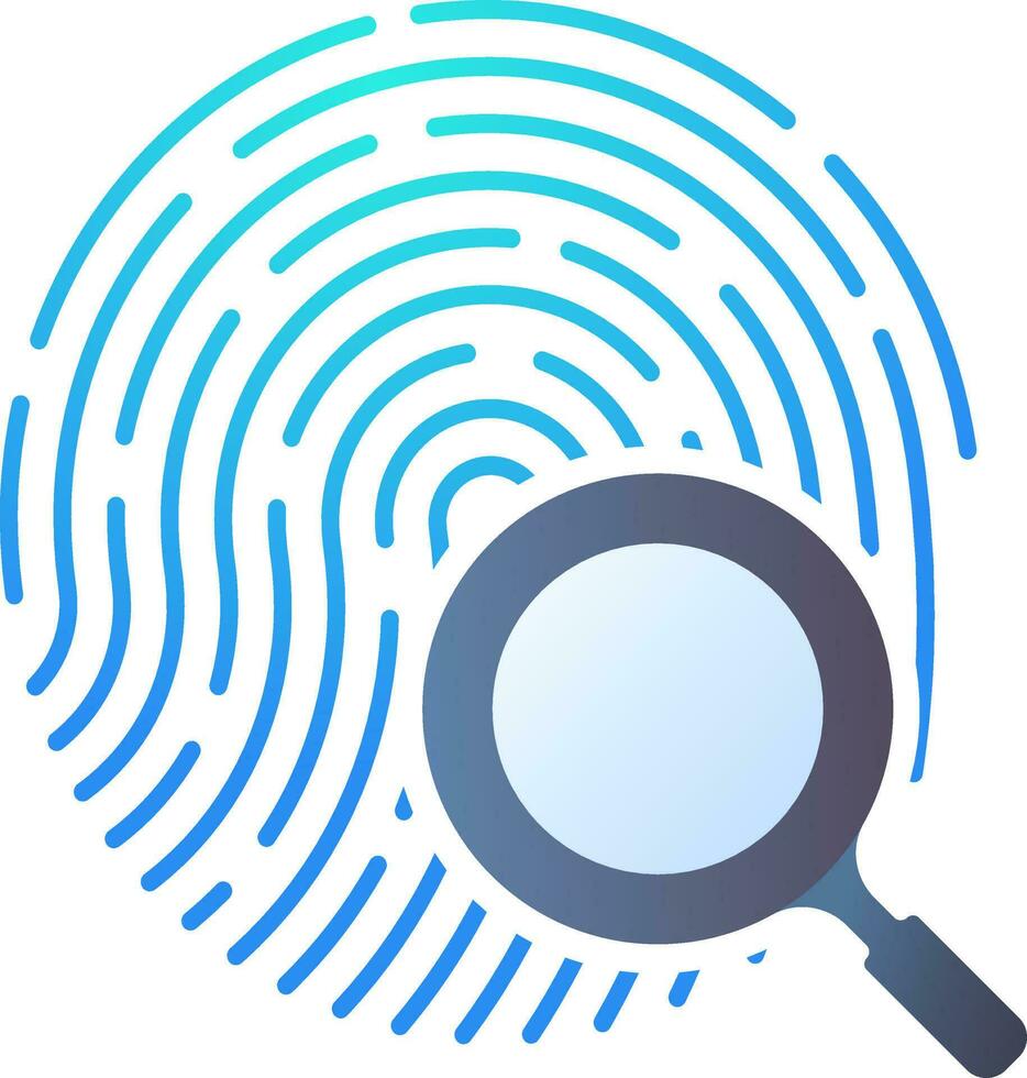 Fingerprint with magnifying glass icon in blue color. vector