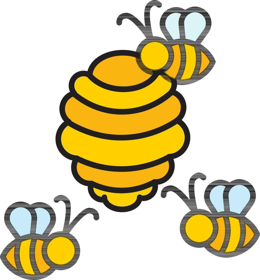 Beehive with bees icon in yellow color. vector