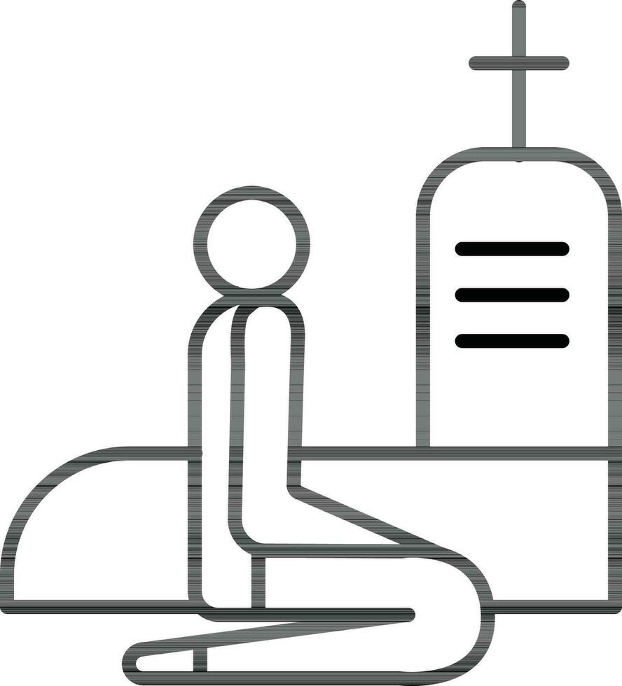 Sad human sitting graveyard icon in thin line art. vector