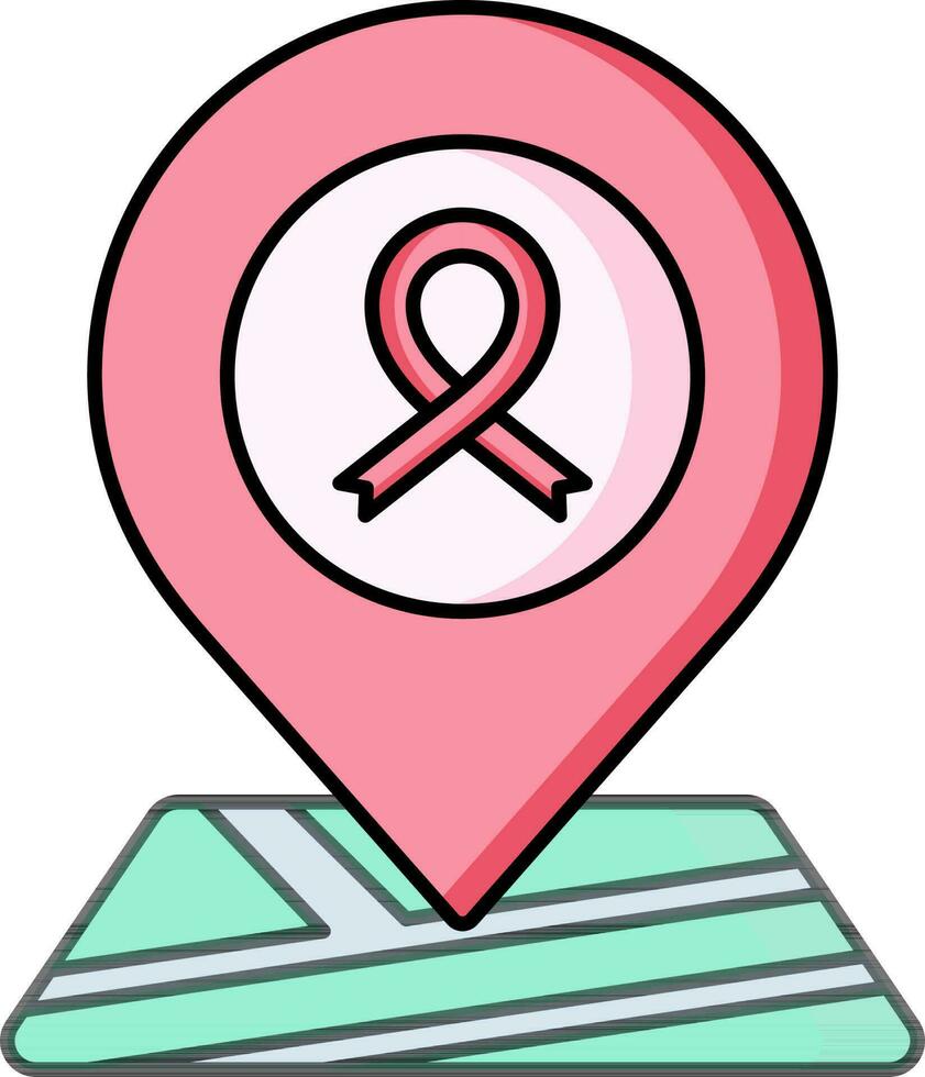 cáncer centrar ubicación buscar en mapa icono en plano estilo. vector