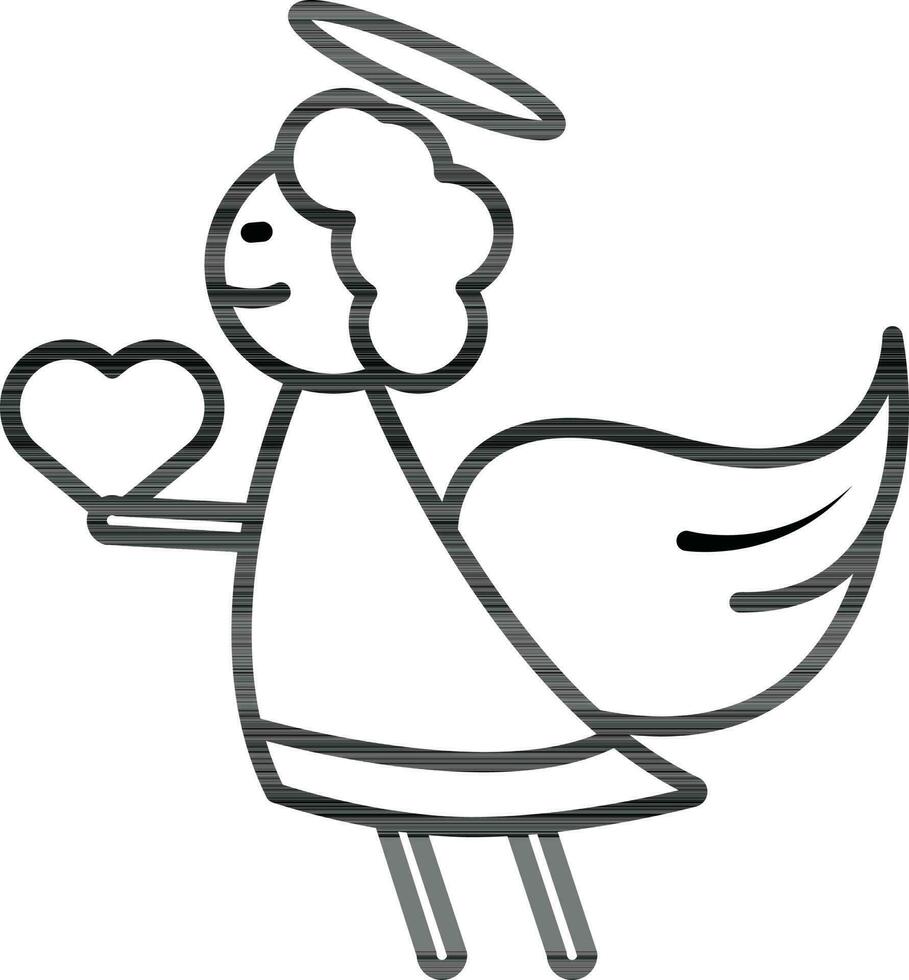 Angel holding heart icon in thin line art. vector