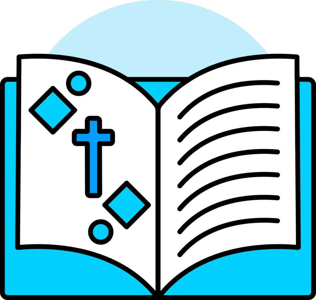 abierto Biblia libro icono en azul y blanco color. vector