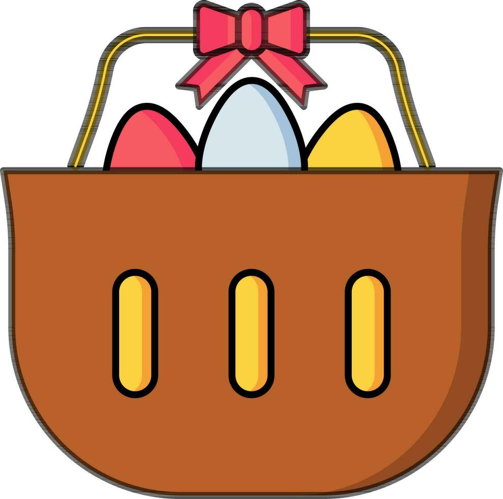 Colorful easter eggs gift basket icon in flat style. vector