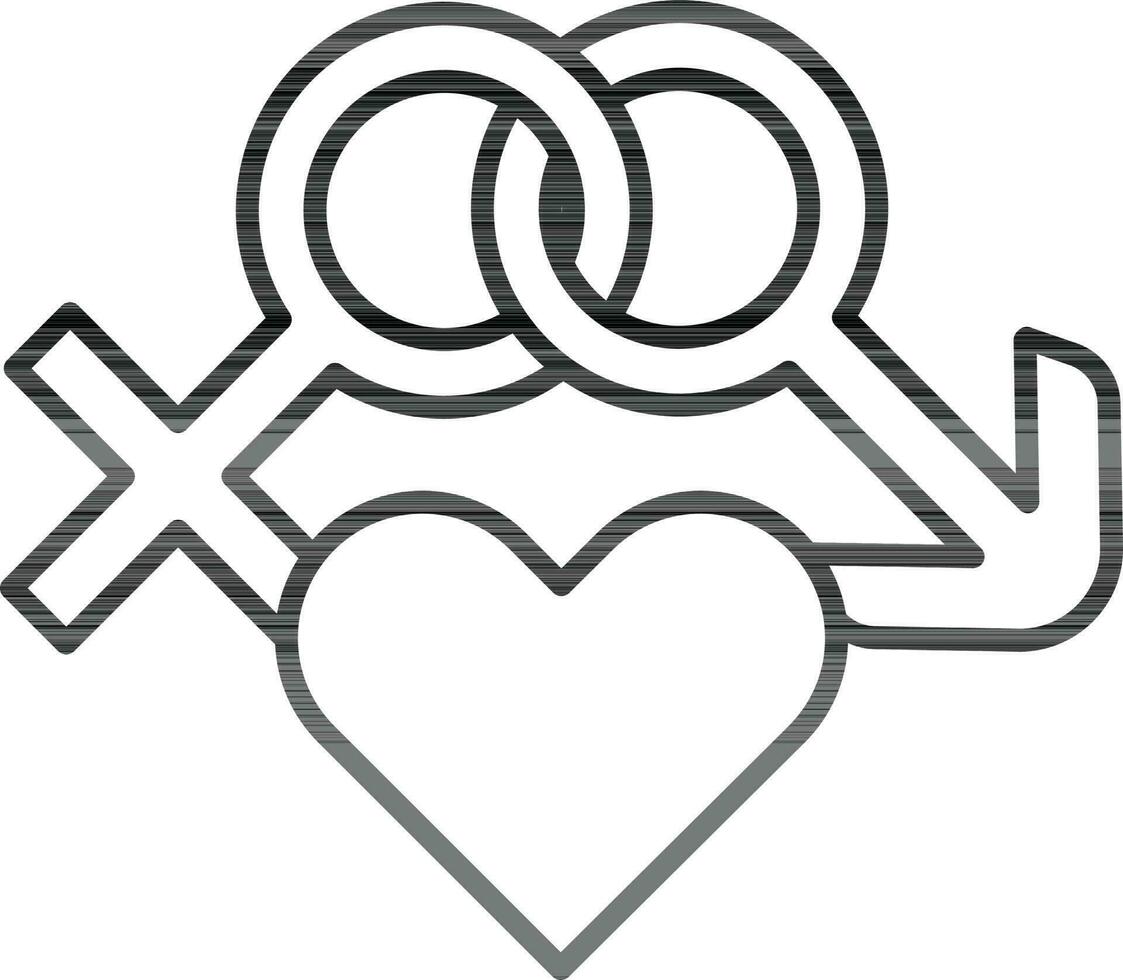 Love couple gender symbol in thin line art. vector