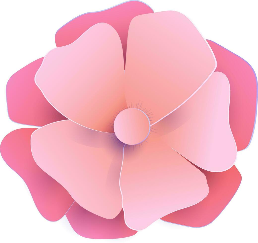 Origami pink paper flower on white background. vector