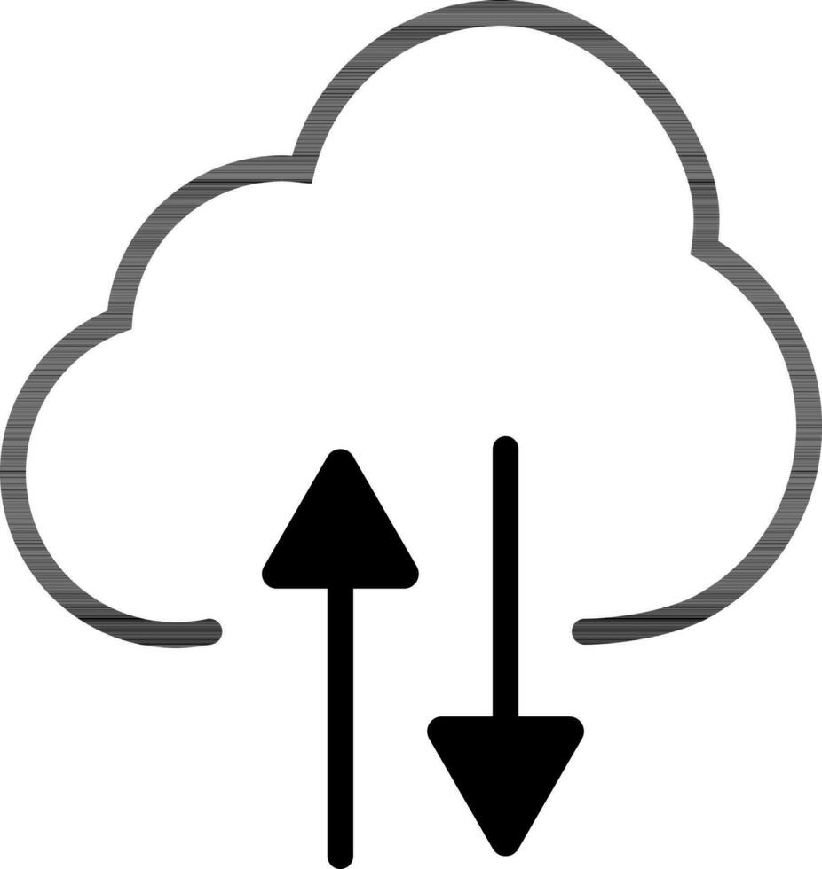 Cloud data storage icon in black line art. vector