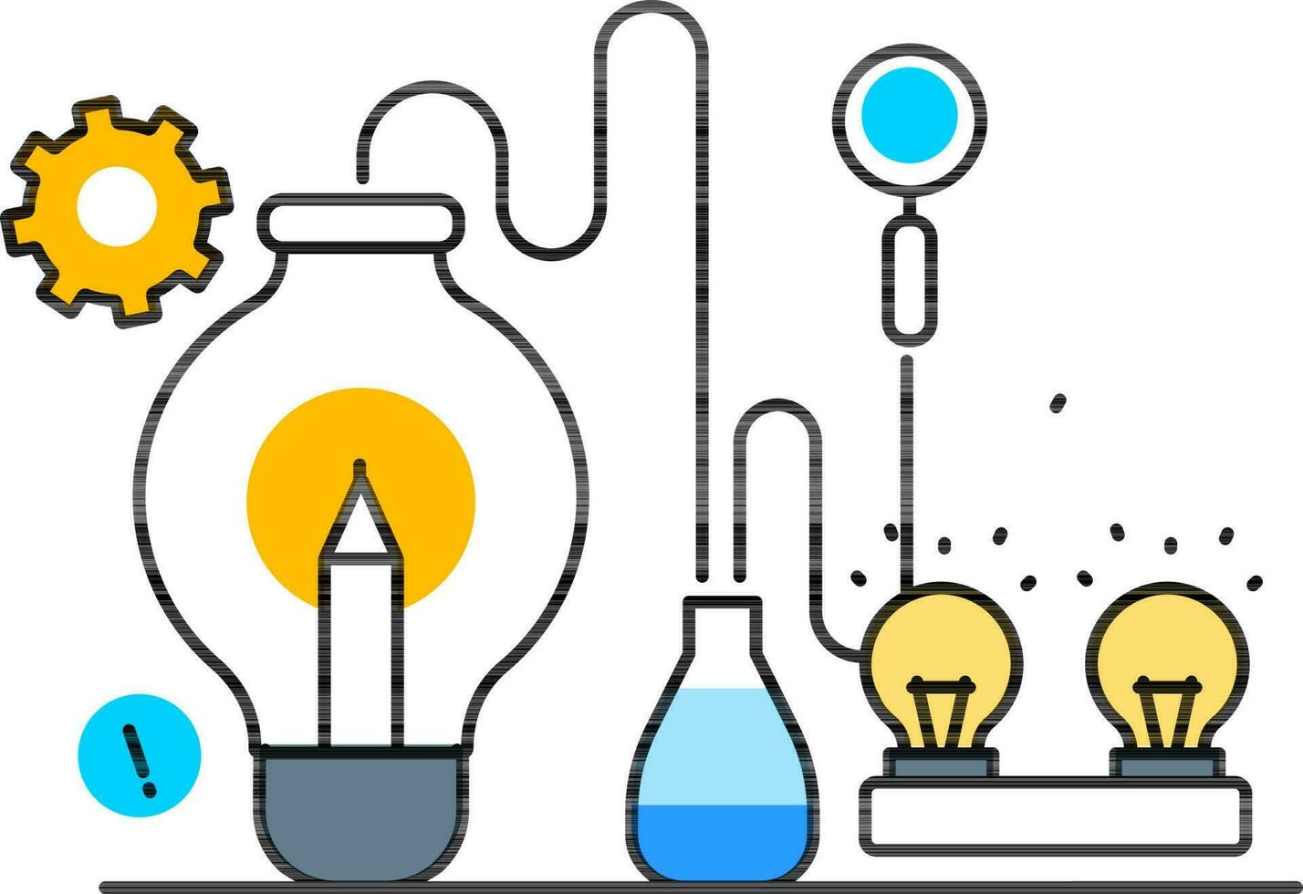 Science developed or process create electricity energy light experiment in chemical research in chemistry lab icon. vector