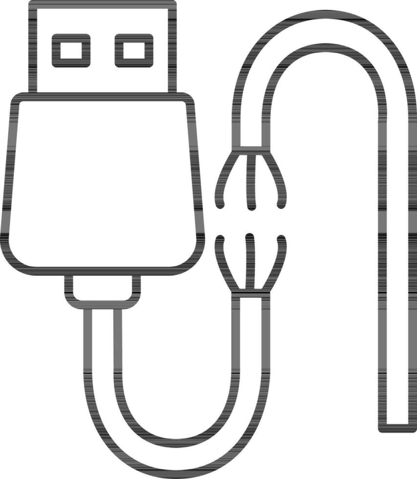 Broken usb cable icon in line art. vector