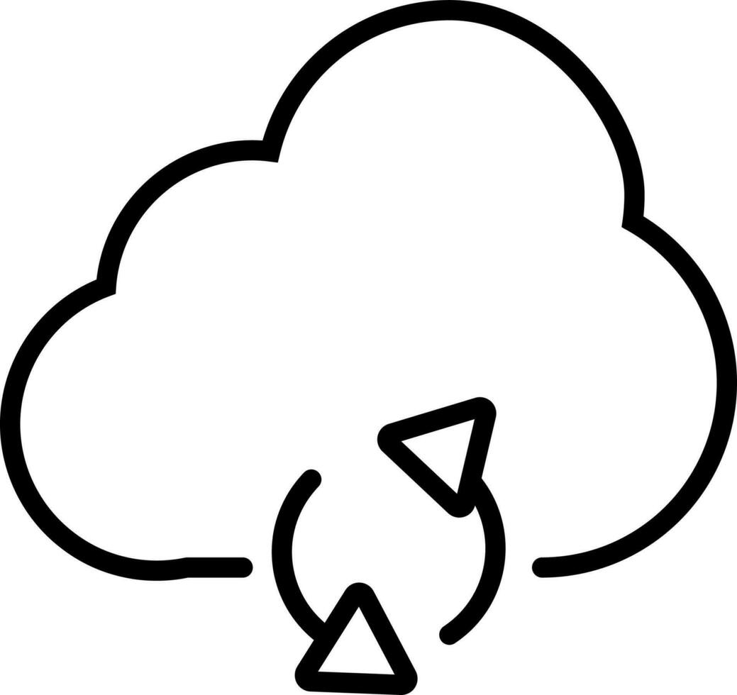 Cloud Sync or reload icon in black line art. vector