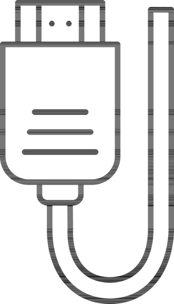 USB cable connector icon in black line art. vector