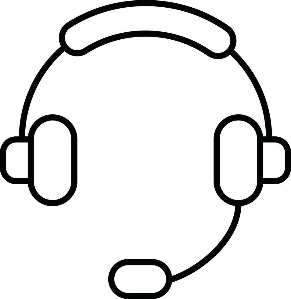 Line art Headphone with mic icon in flat style. vector