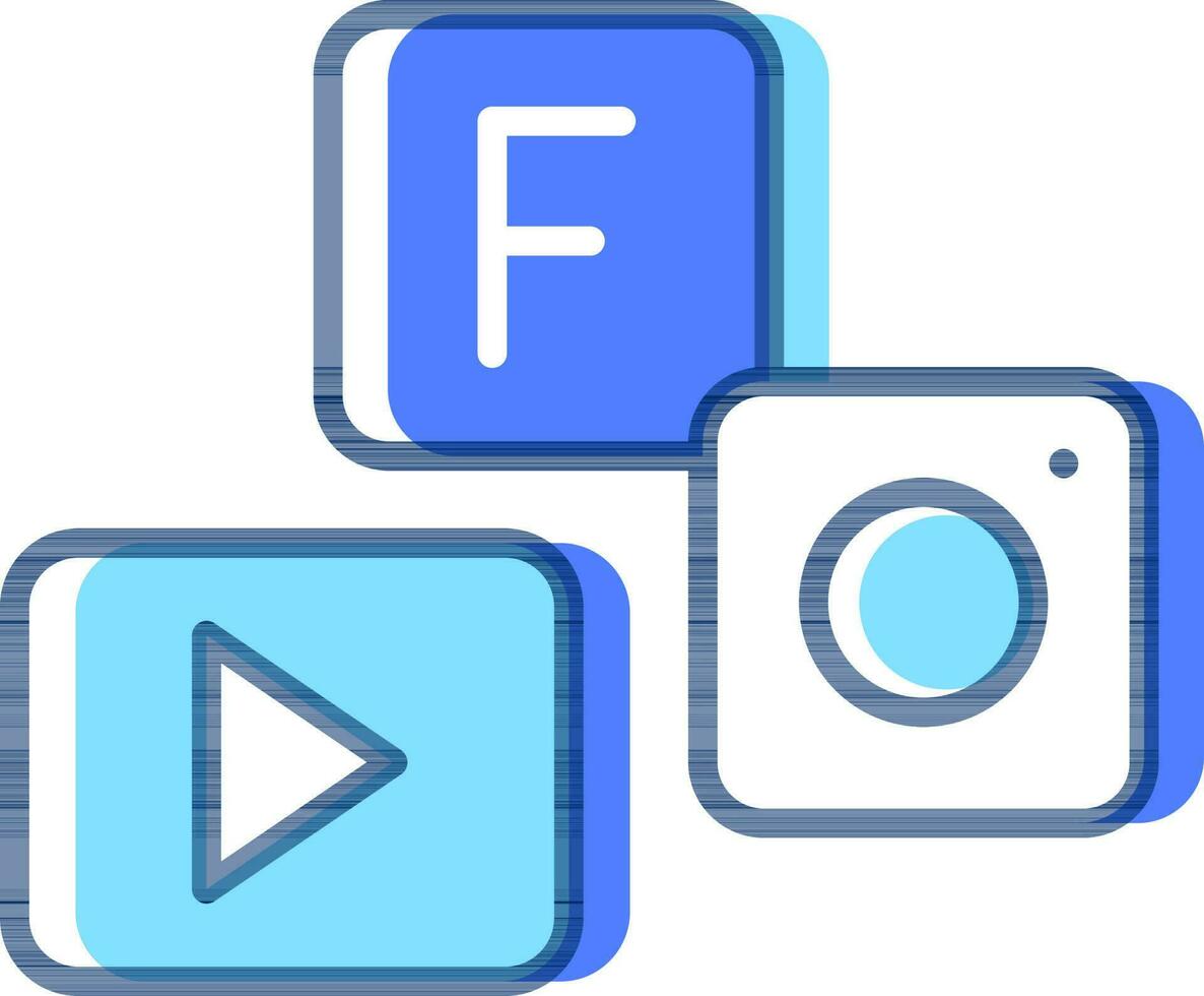 Facebook with Youtube and Instagram app symbol in blue and white color. vector