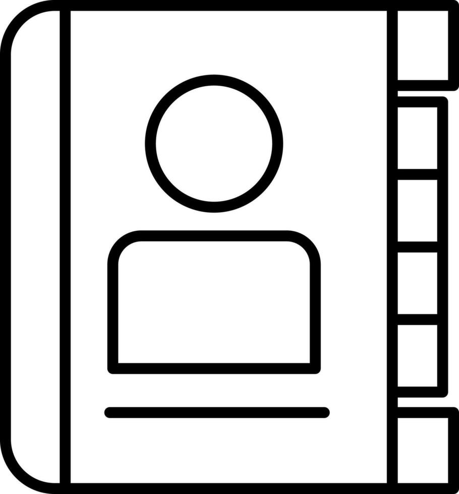 Black line art illustration of Contact book icon. vector