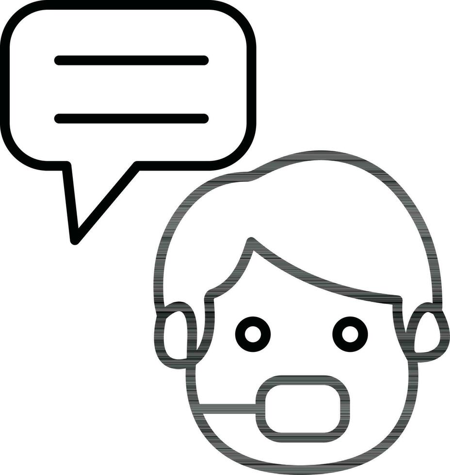 Line art illustration of Man call with microphone icon. vector