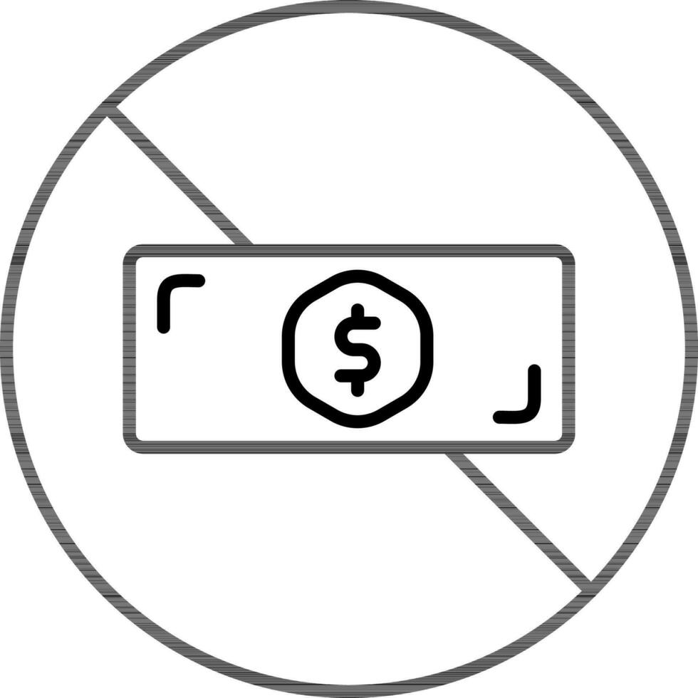 Stop money icon in black line art. vector