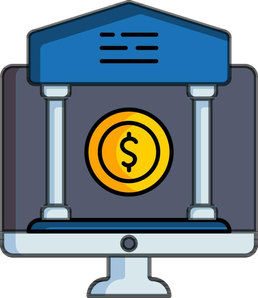 Online bank app in computer icon or symbol. vector