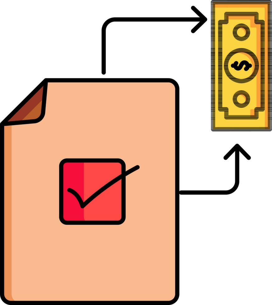 Check money exchange document paper icon in flat style. vector