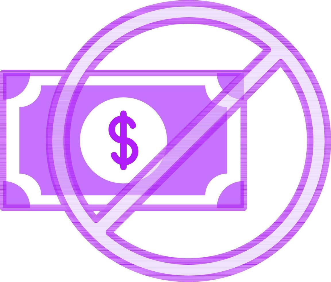 Stop money icon in purple and white color. vector