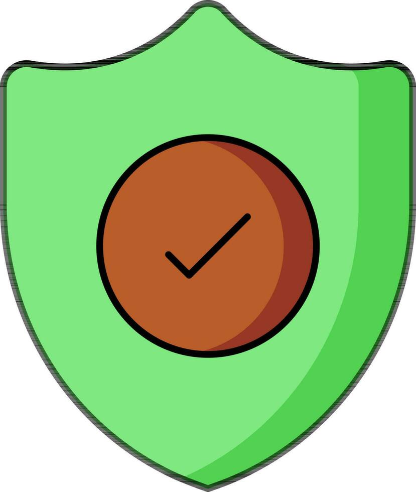 Check security shield icon in green and brown color. vector