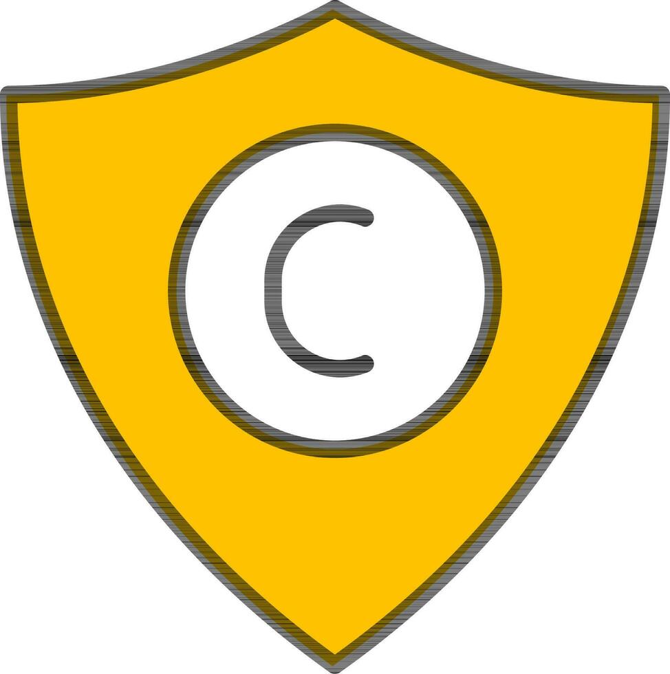 letra C símbolo en proteger icono en amarillo y negro color. vector