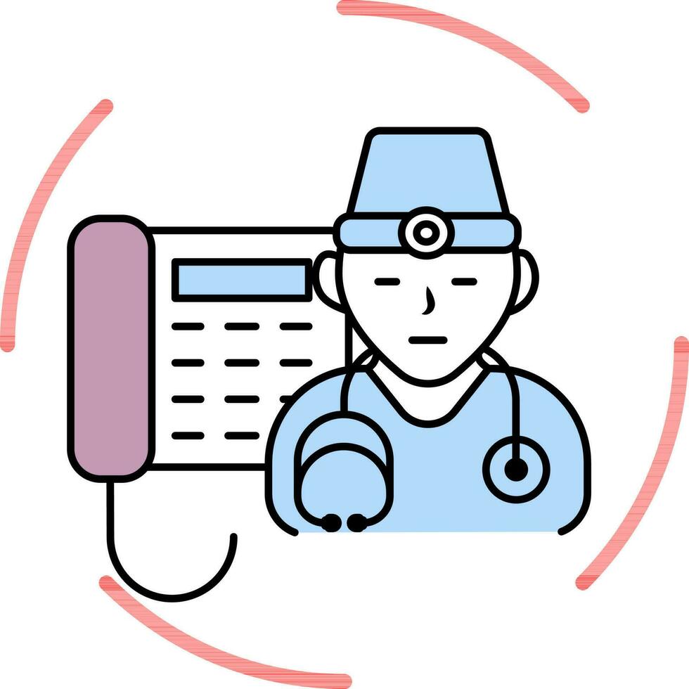 Flat Style Telephone with Doctor Man icon for Emergency icon. vector