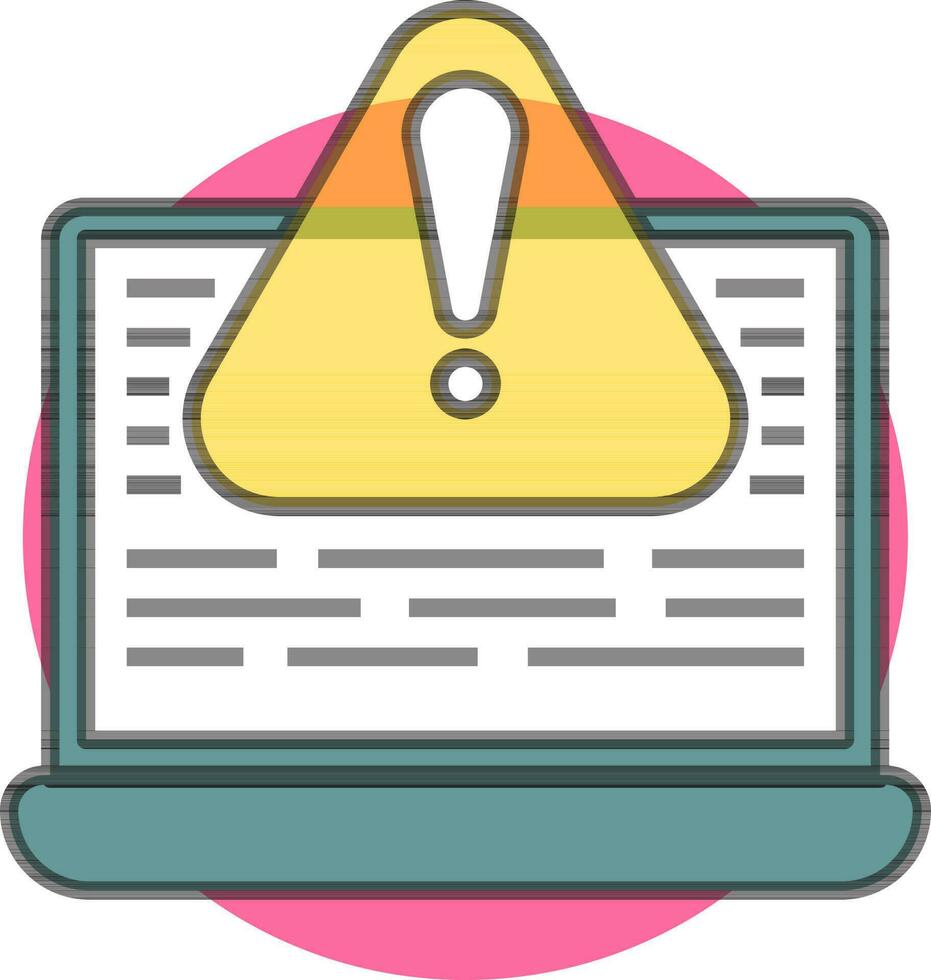 Illustration of Laptop Screen with Warning Sign on Pink Circle Shape. vector