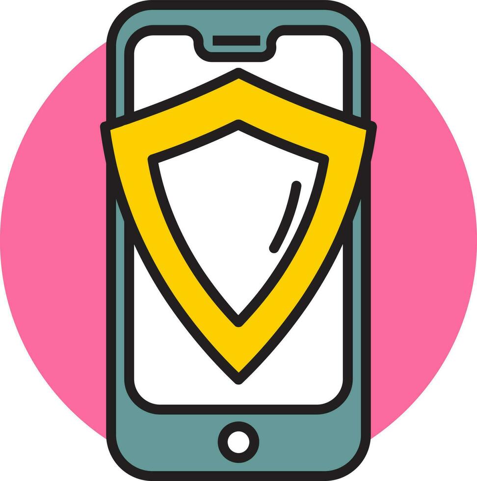 Flat Style Smartphone Protection icon on Pink Circle Shape. vector