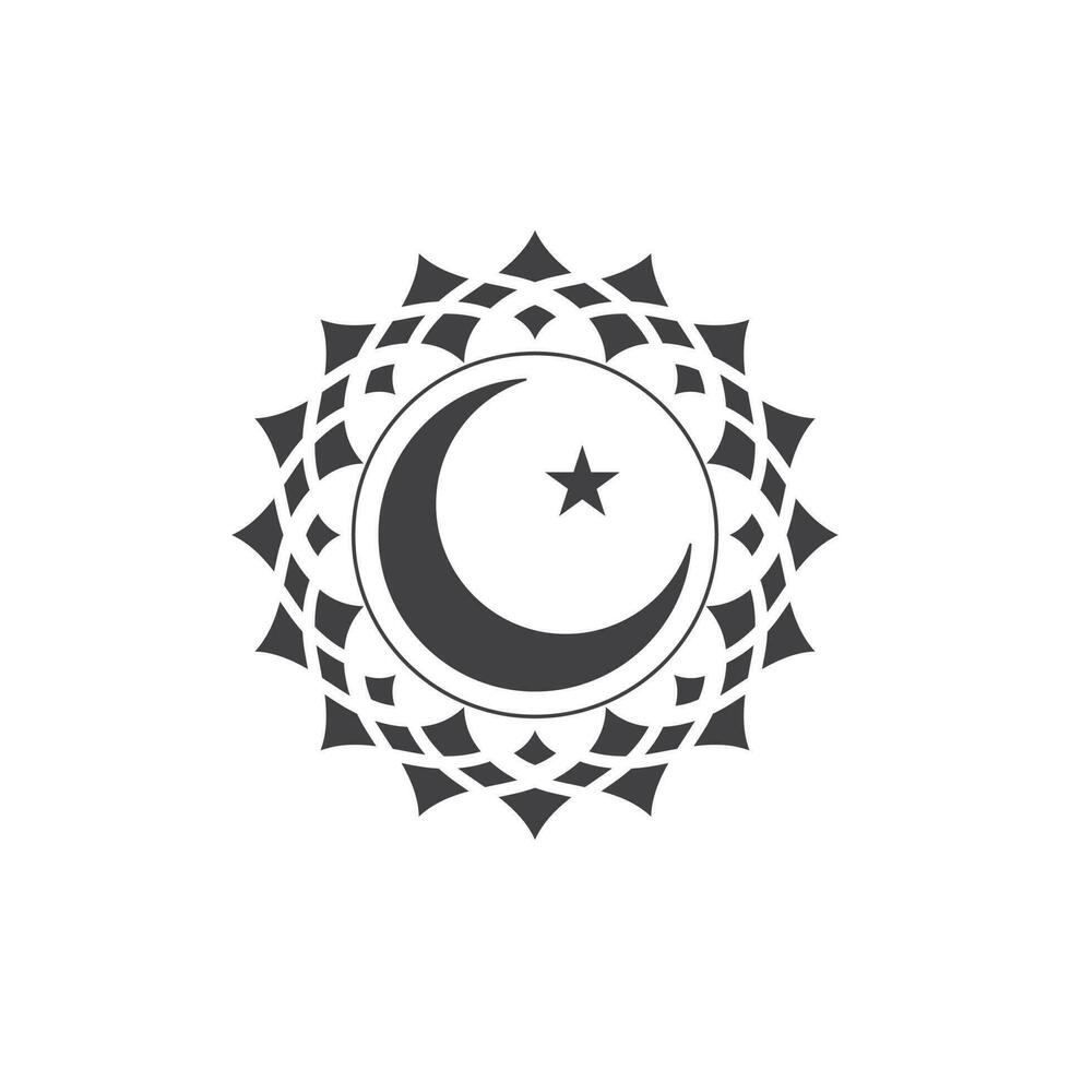 Gray moon in floral sticker. vector