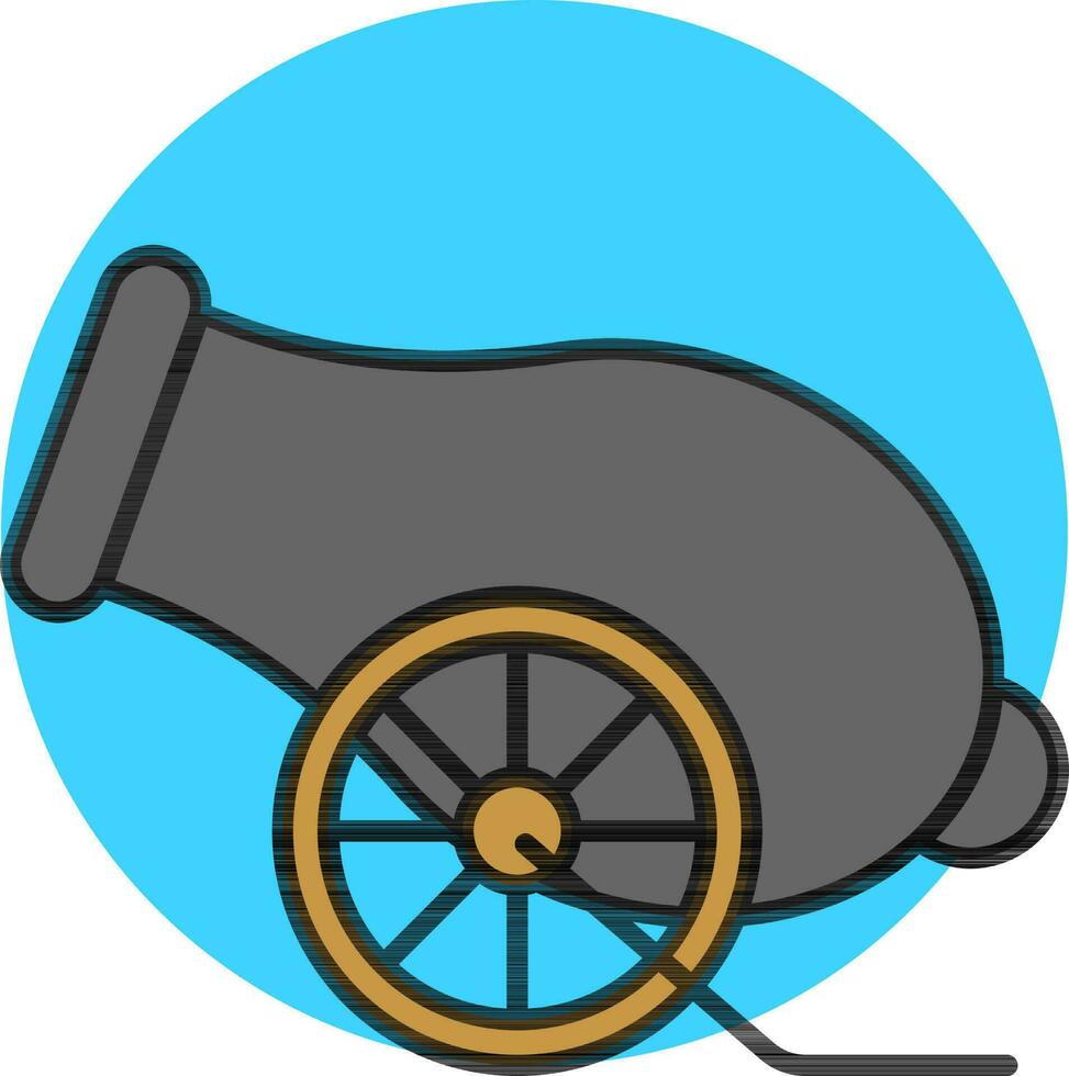 Grey Cannon icon on blue round shape. vector