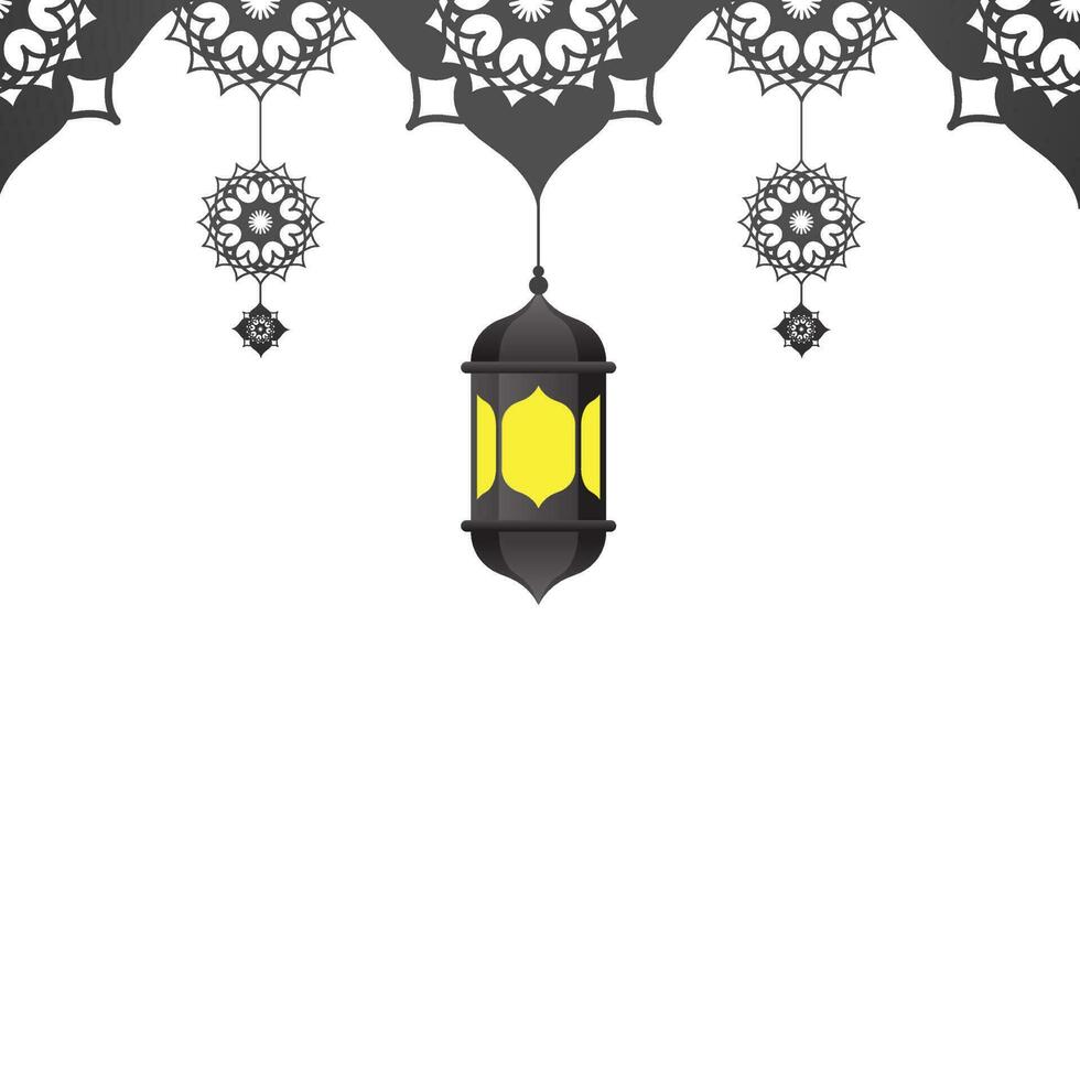 Hanging lighting lantern and floral elements decorated background. vector