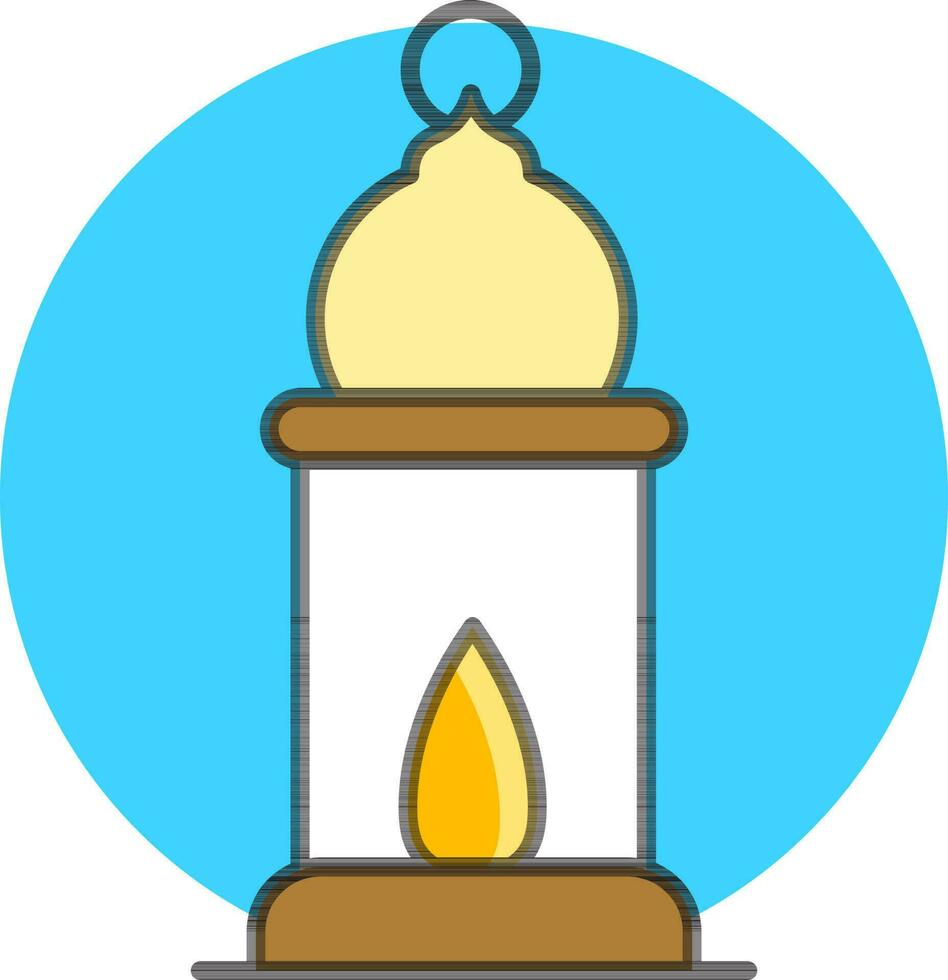 Illuminated Arabic Lantern icon on blue round shape. vector