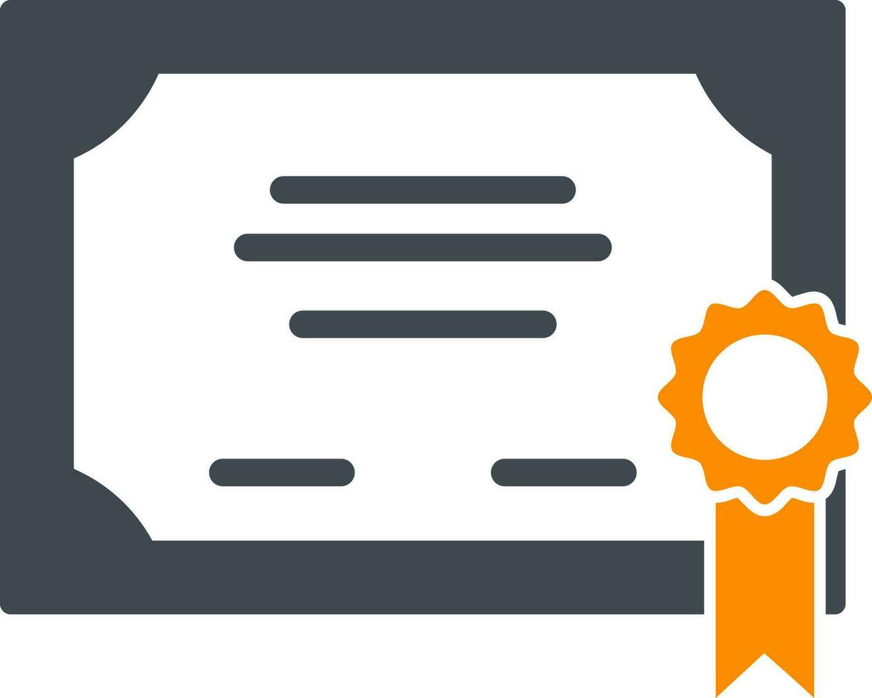 Black and Orange Certificate Icon in Flat Style. vector