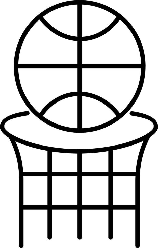 Basketball with goal ring net icon in black line art. vector