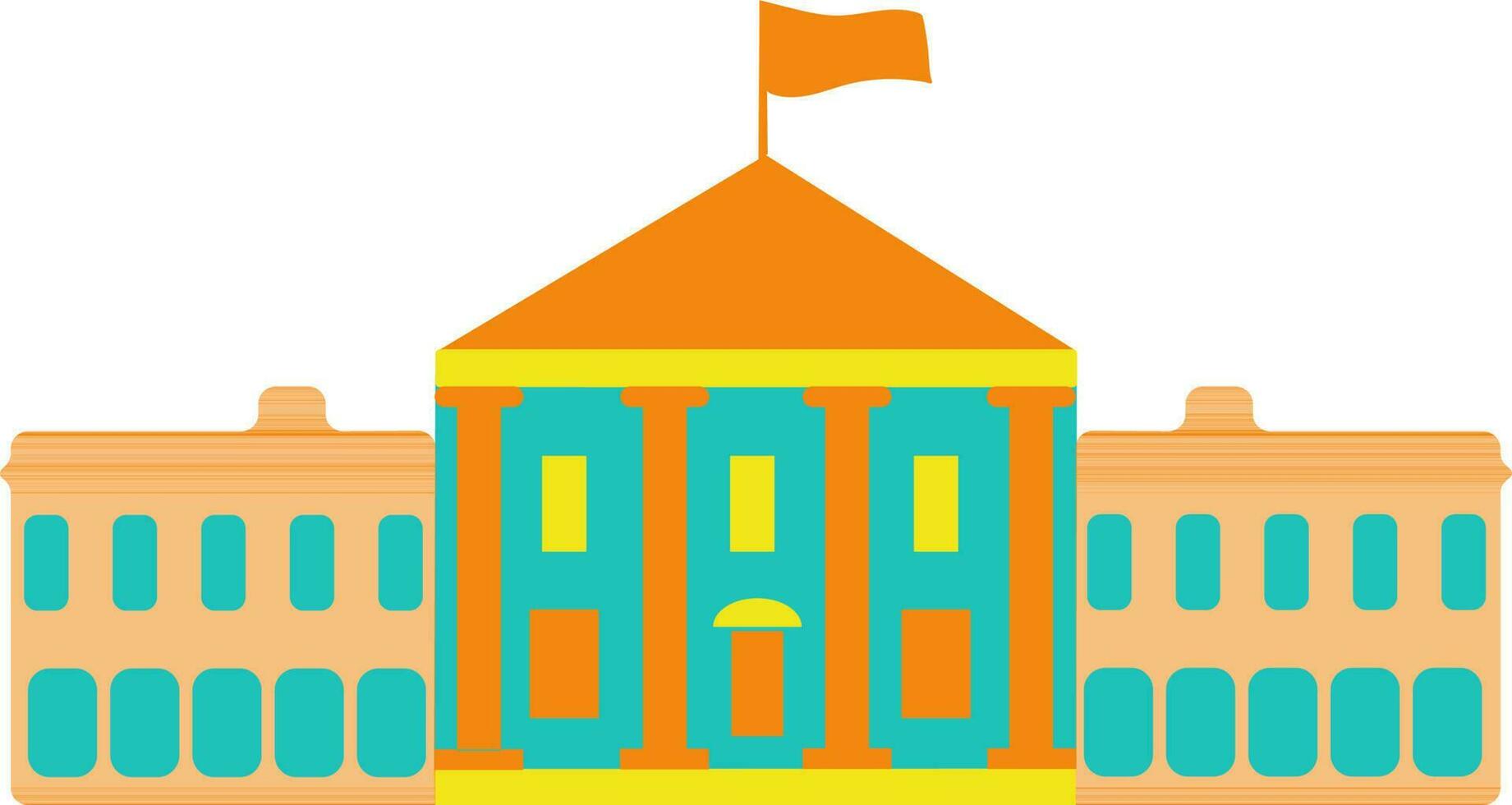 Orange flag on green and yellow capitol building. vector