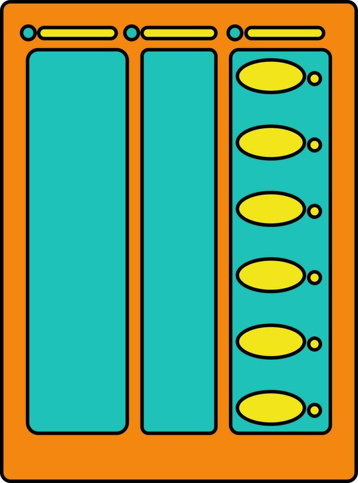 Black line art electronic voting machine in green and orange color. vector
