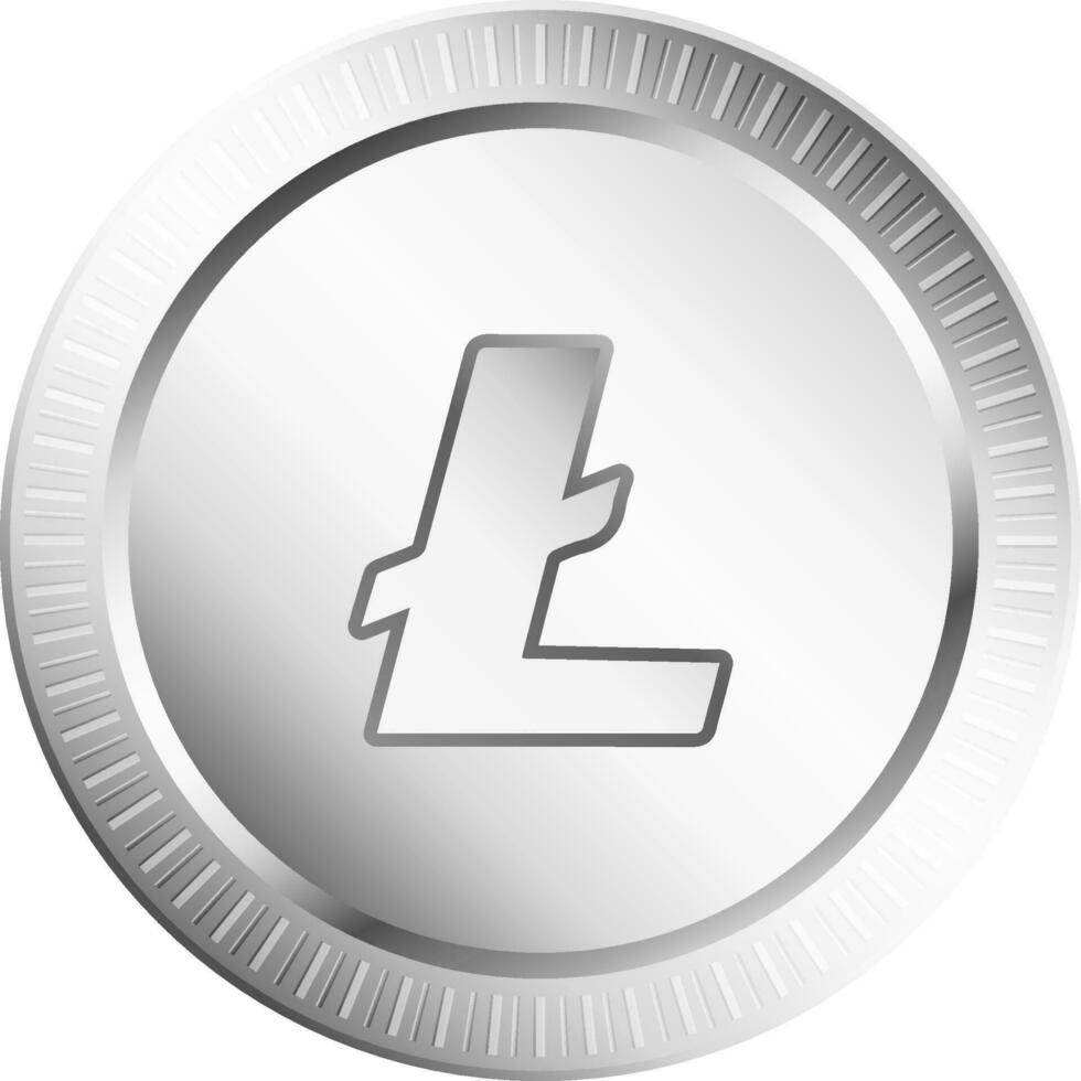 Silver litecoin in 3d with sign. vector