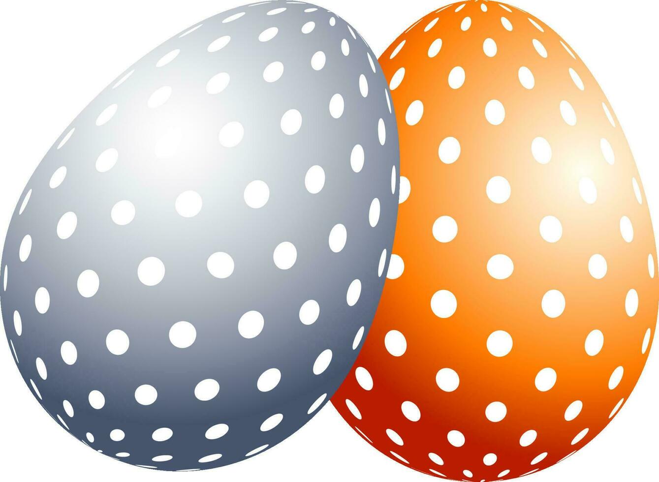 Pair of glossy eggs decorated by white dots. vector