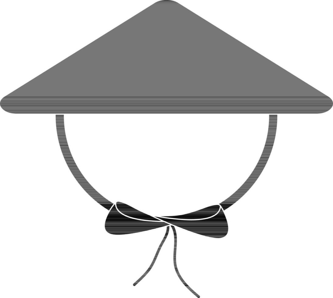 Silhoutte style of chinese hat icon with ribbon. vector