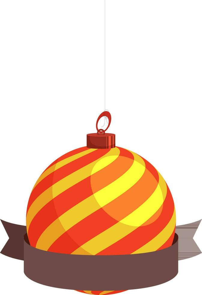 Glossy hanging christmas ball decorated by blank ribbon. vector