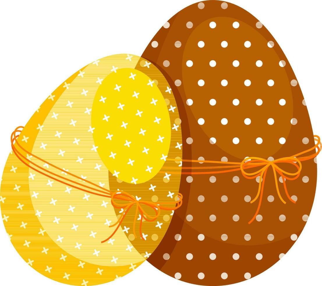 Dots decorated eggs tied to orange thread. vector