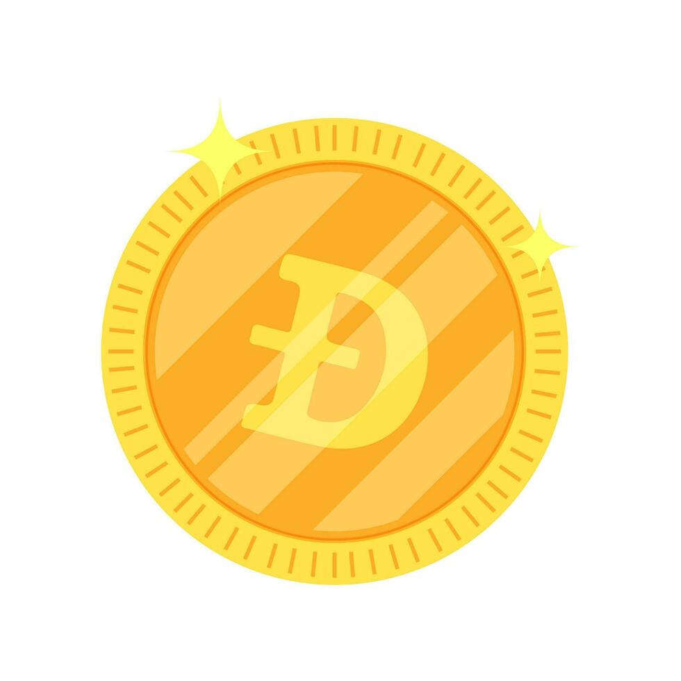 Flat style golden dogecoin decorated by star. vector