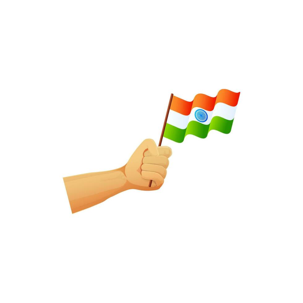 Hand holding waving Indian flag. vector