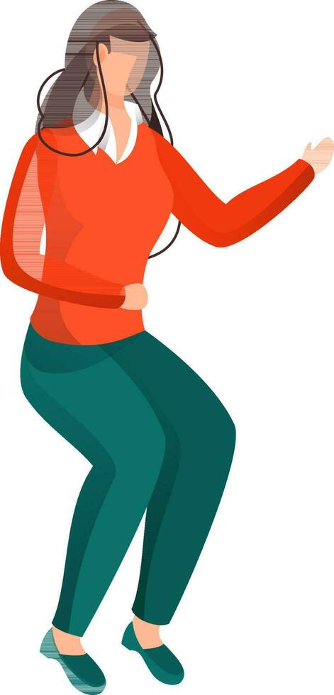 Faceless Modern Woman Character Sitting in Stylish Pose. vector
