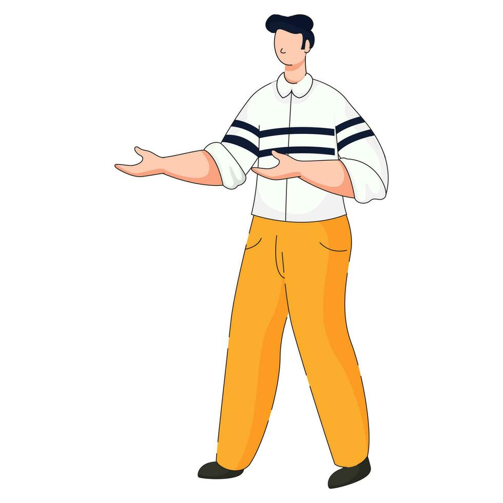 Cartoon Young Man with Hand Gesture in Standing Pose. vector