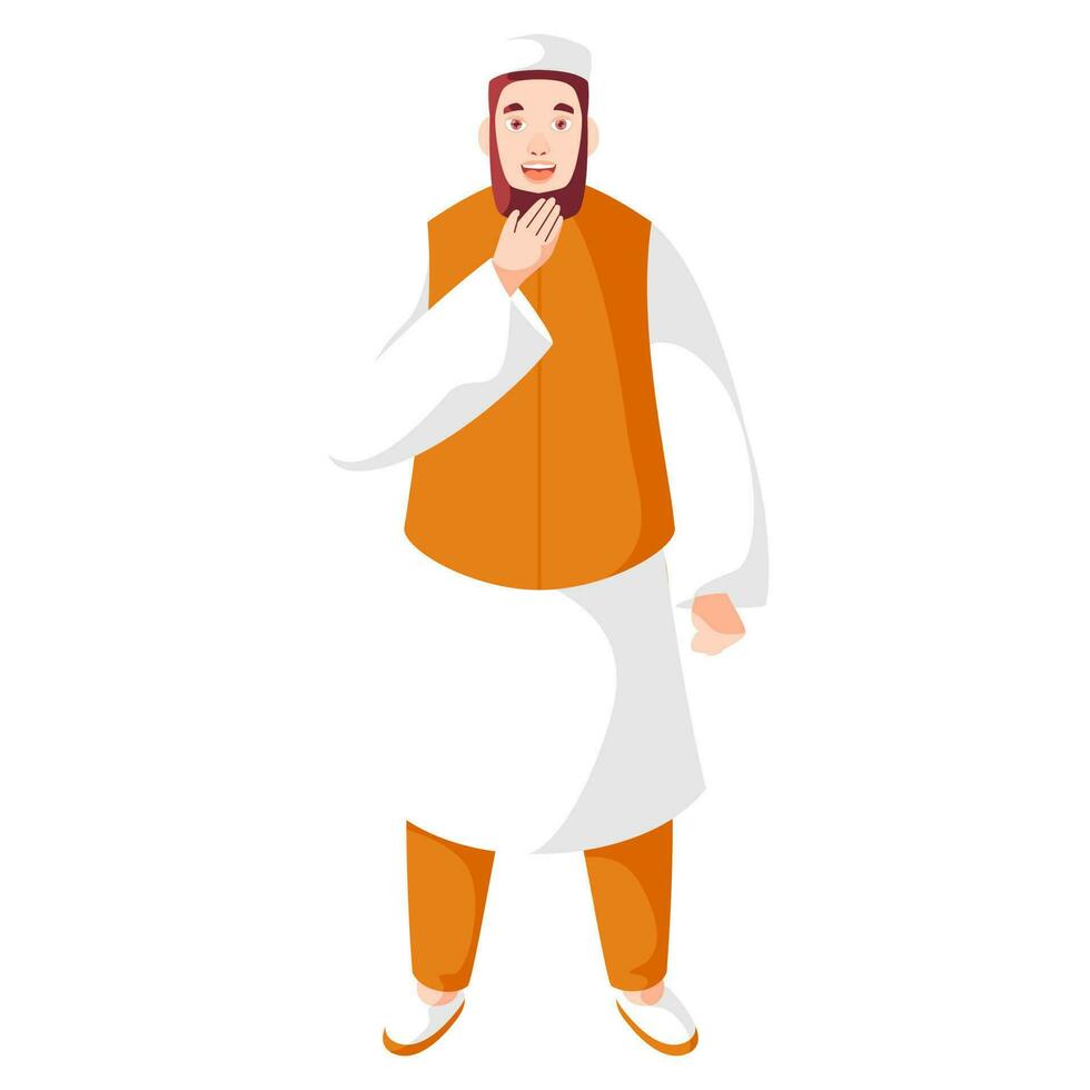 Muslim Man Character in Aadab Pose. vector