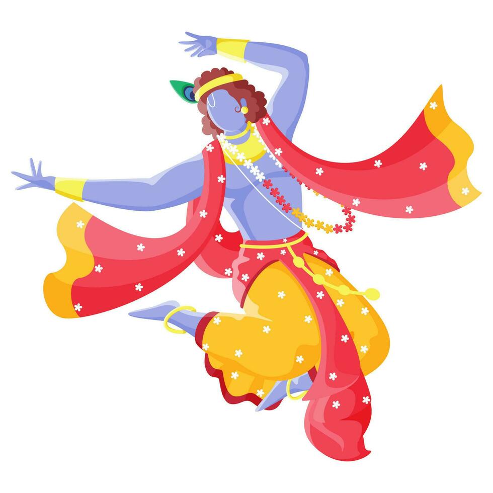 señor Krishna personaje en bailando pose. vector