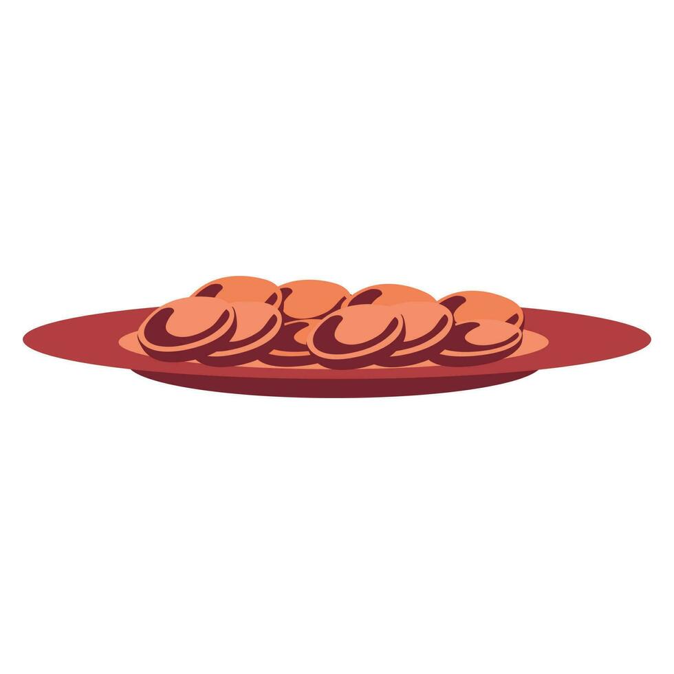 Biscuits on Plate Element in Brown Color. vector